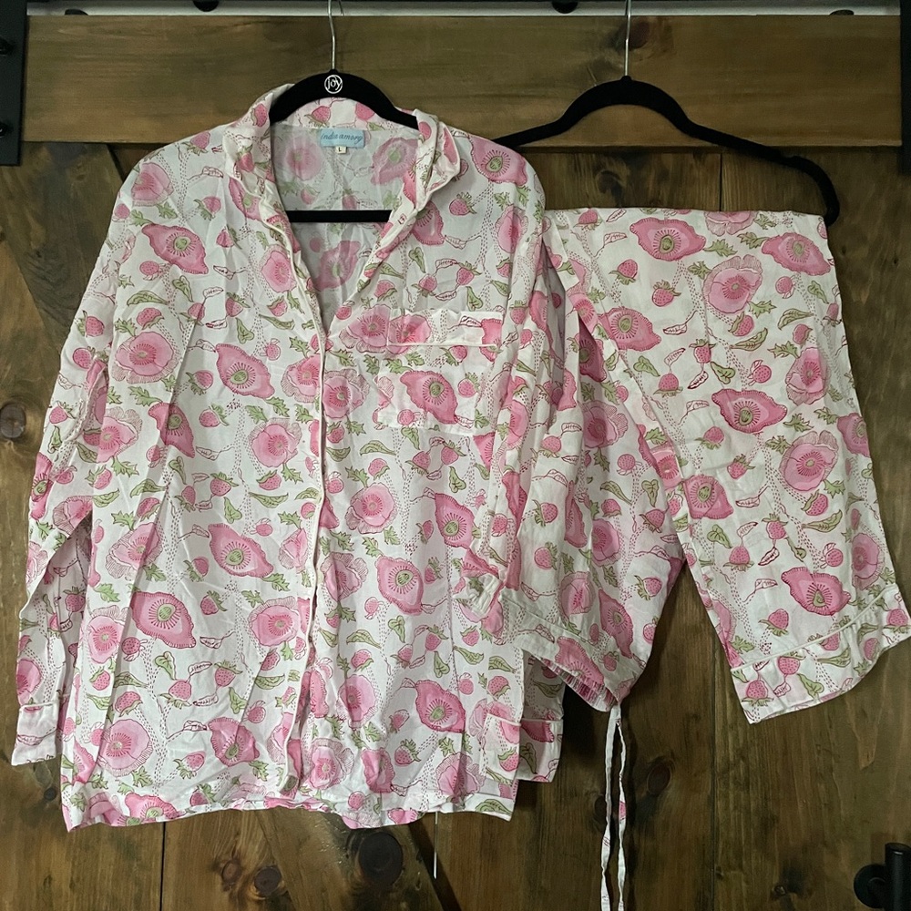 Julia Amory 100% Cotton Block Print Floral Pajama Set